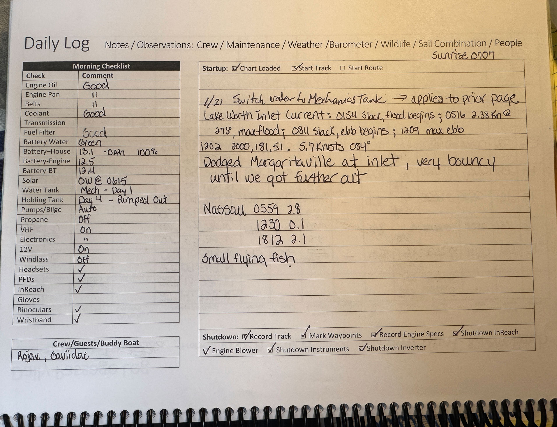 log book with crossing details
